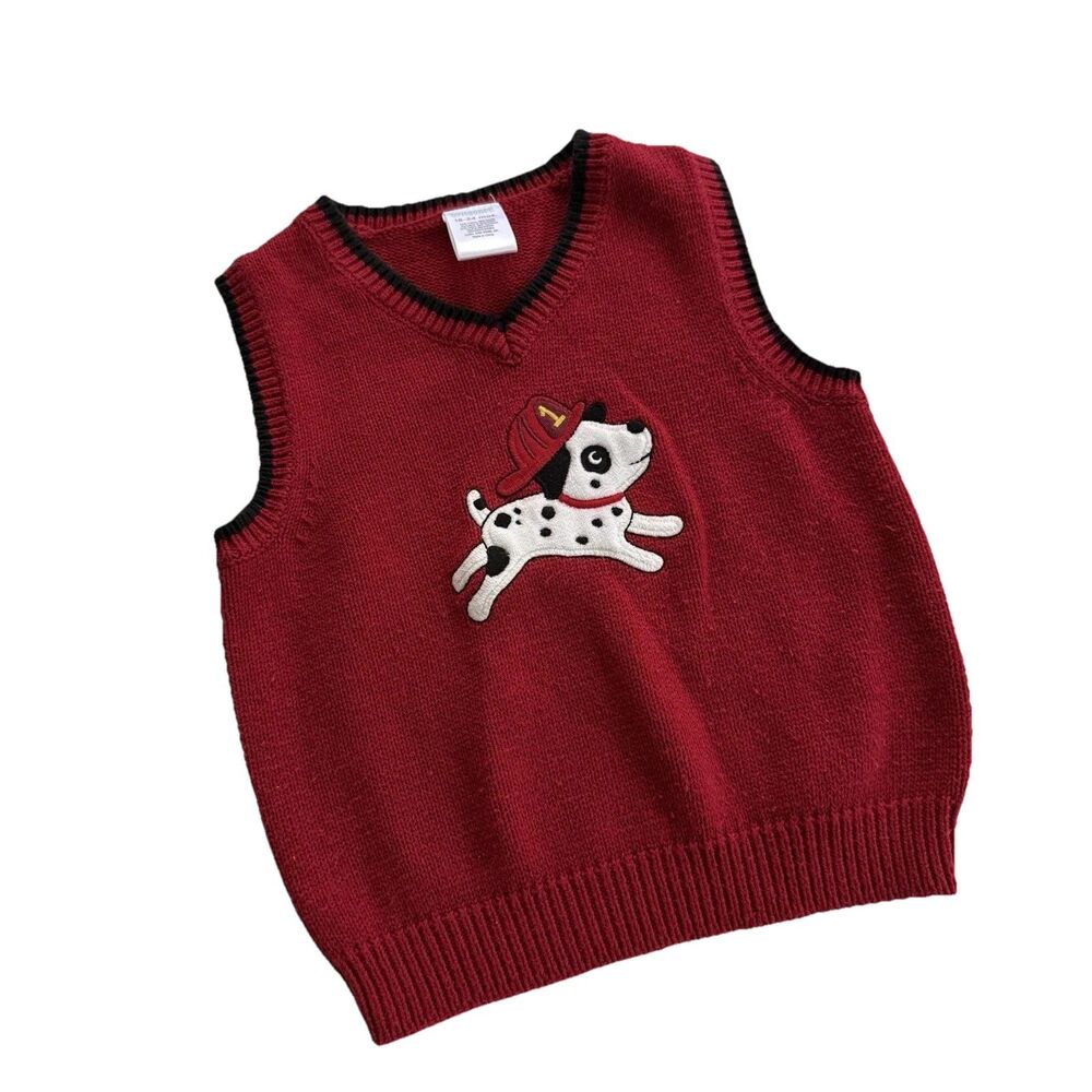 Y2K Gymboree Baby Red V-Neck Dalmatian Fire Dog Sweater Vest Holiday Size 18-24M